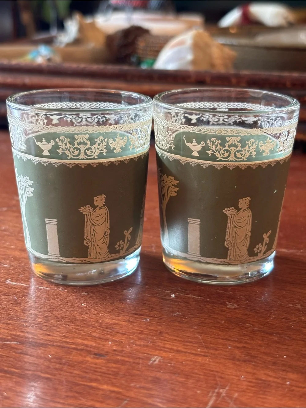 Jeanette Glass Hellenic Green shot glasses set of 2